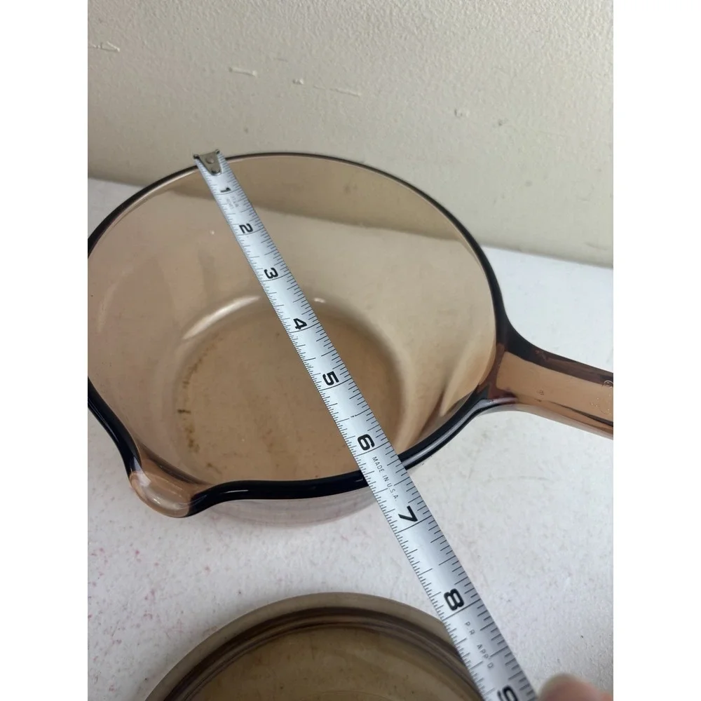 Vintage Corning Vision Ware 1L Amber Glass Pot Sauce Pan With Lid Made In USA